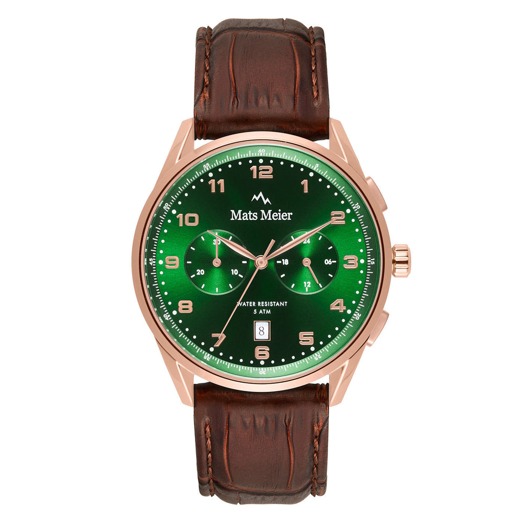 Mont Vélan chronograph mens watch green / rose gold colored / brown