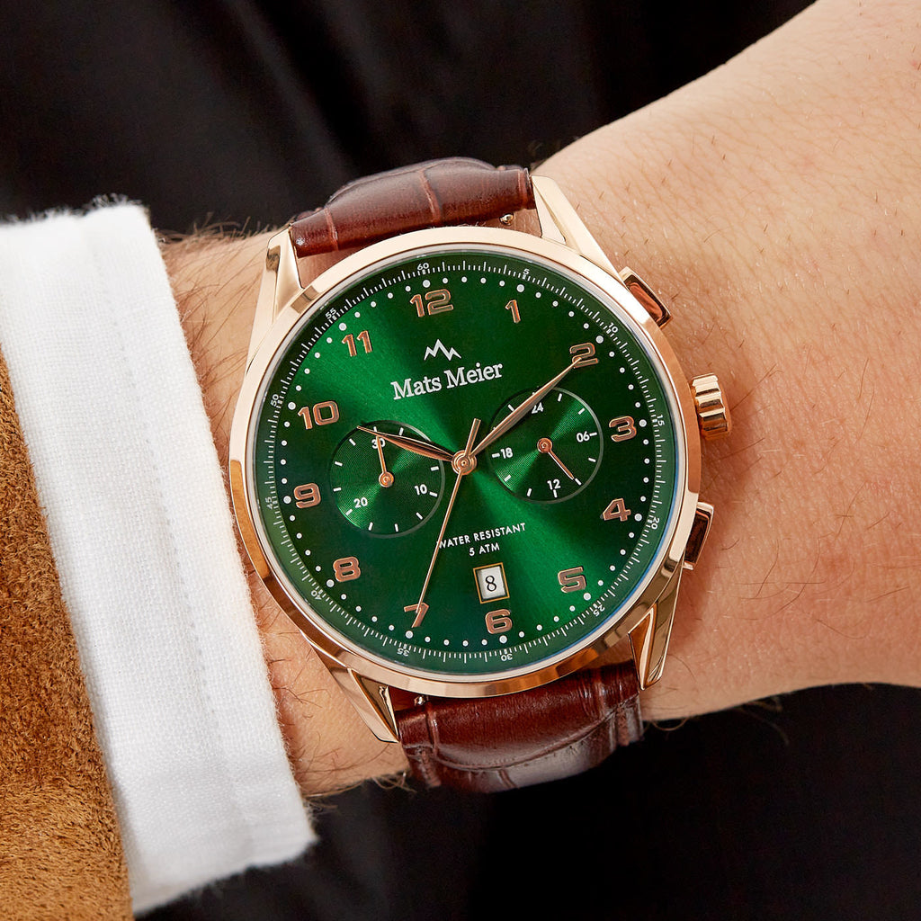 Mont Vélan chronograph mens watch green / rose gold colored / brown