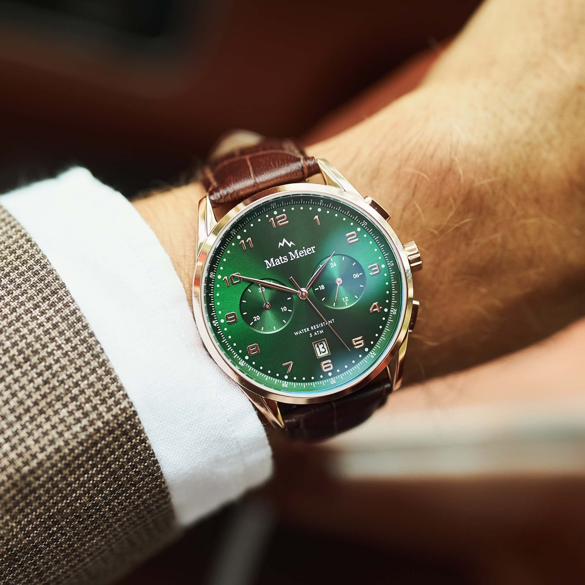 Mont Vélan chronograph mens watch green / rose gold colored / brown