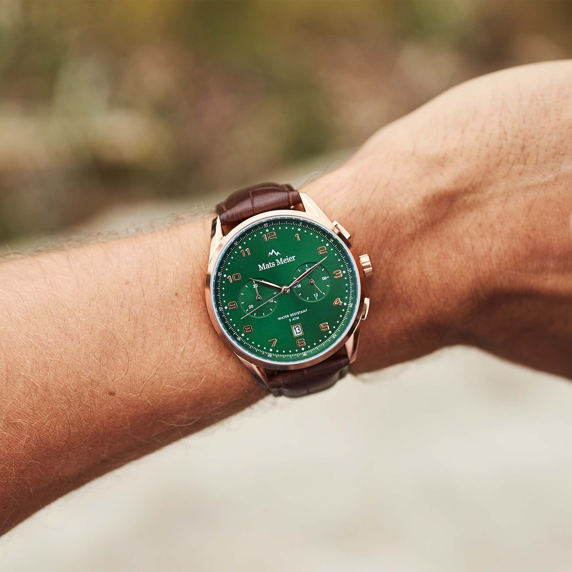 Mont Vélan chronograph mens watch green / rose gold colored / brown