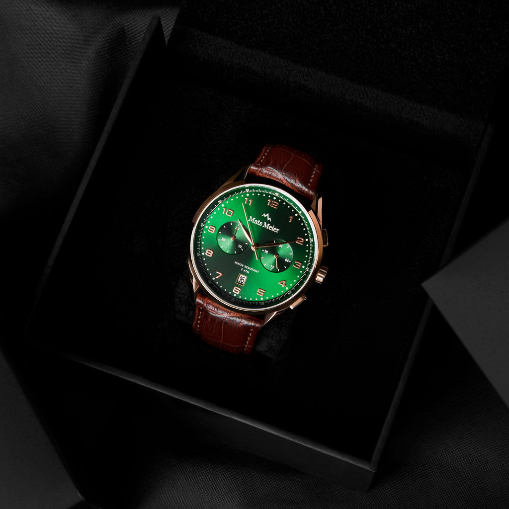 Mont Vélan chronograph mens watch green / rose gold colored / brown