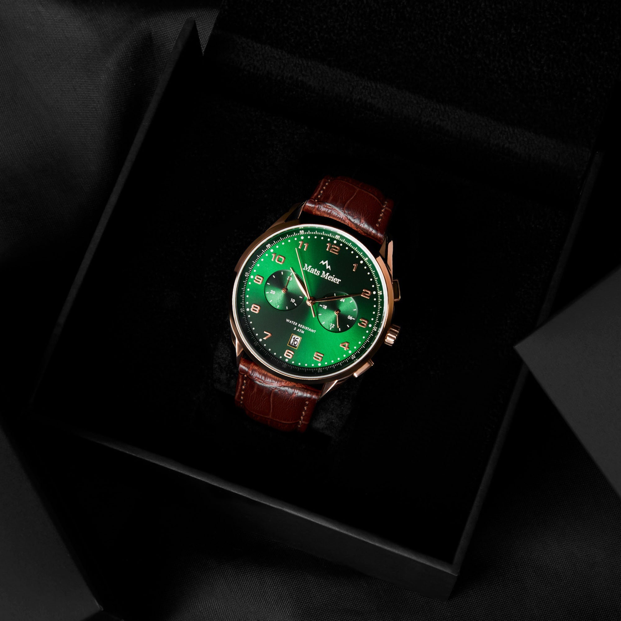 Mont Vélan chronograph mens watch green / rose gold colored / brown