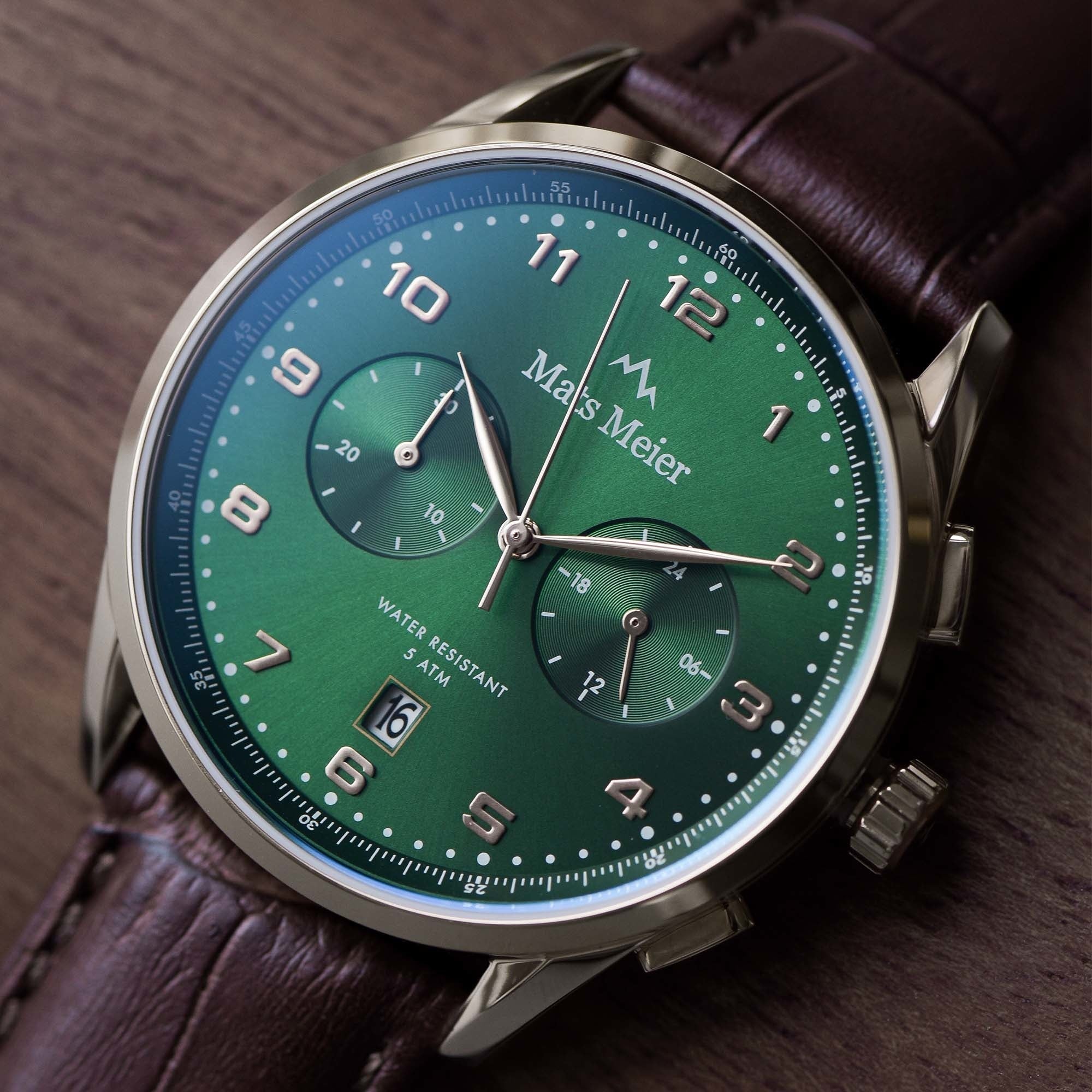 Mont Vélan chronograph mens watch green / rose gold colored / brown