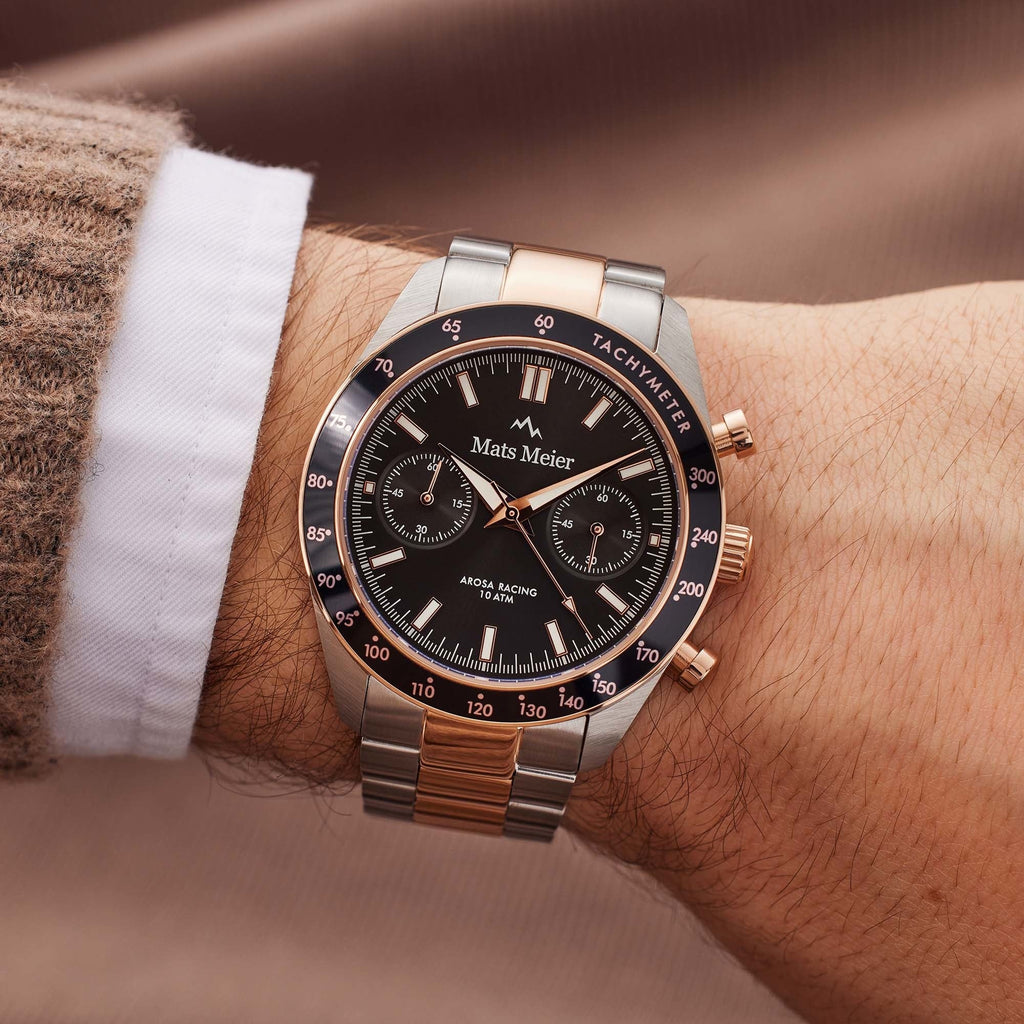 Arosa Racing chronograph mens watch rose gold coloured and black