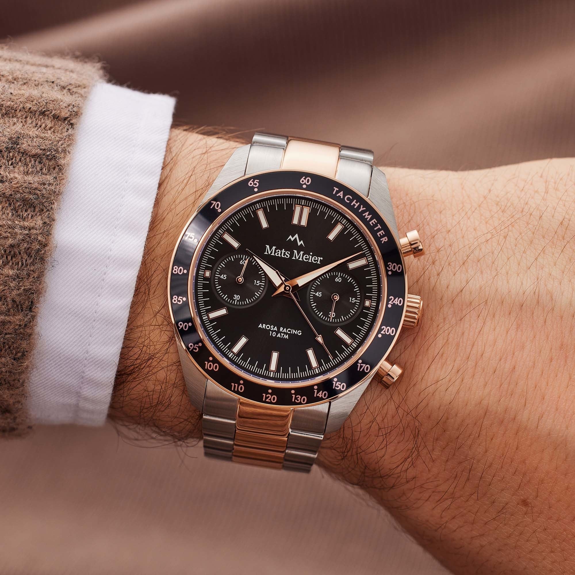Arosa Racing chronograph mens watch rose gold coloured and black