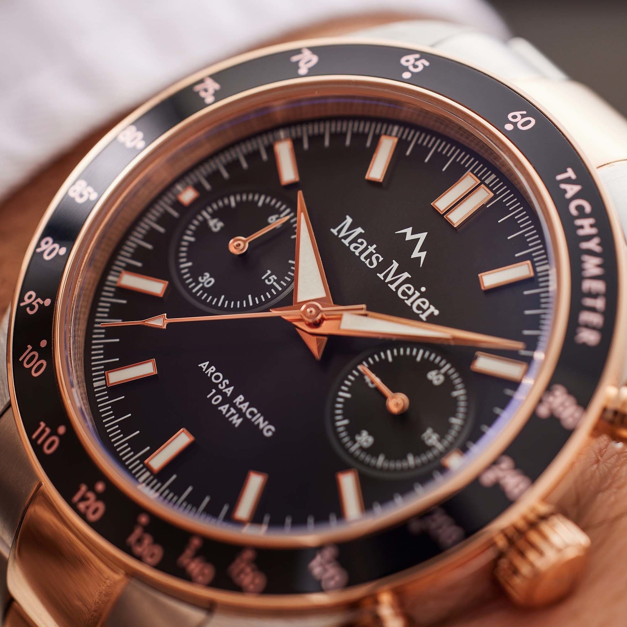 Arosa Racing chronograph mens watch rose gold coloured and black