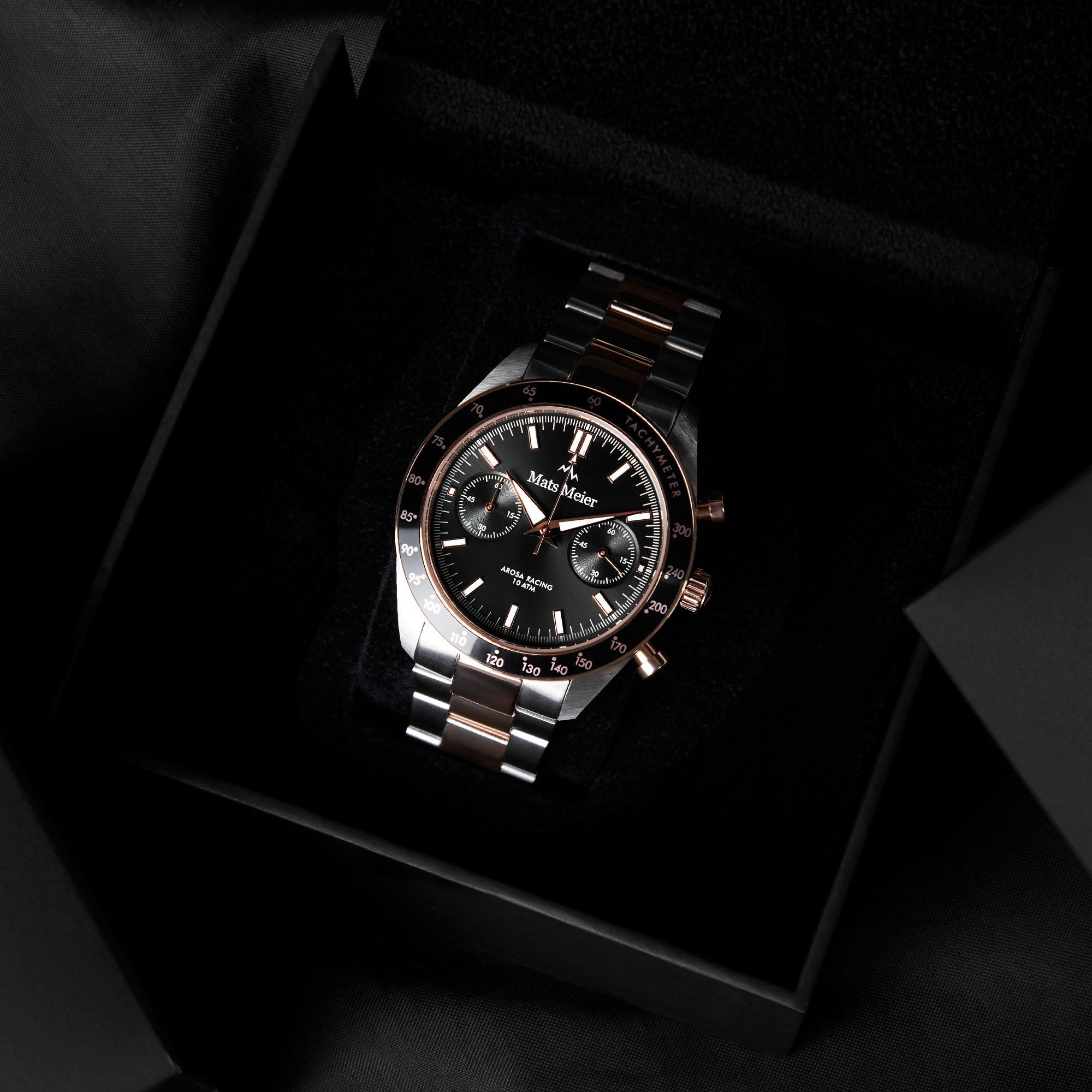 Arosa Racing chronograph mens watch rose gold coloured and black