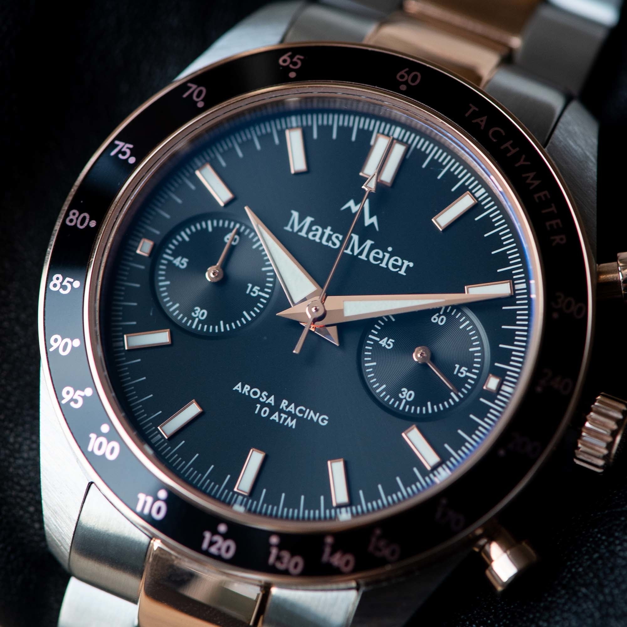 Arosa Racing chronograph mens watch rose gold coloured and black