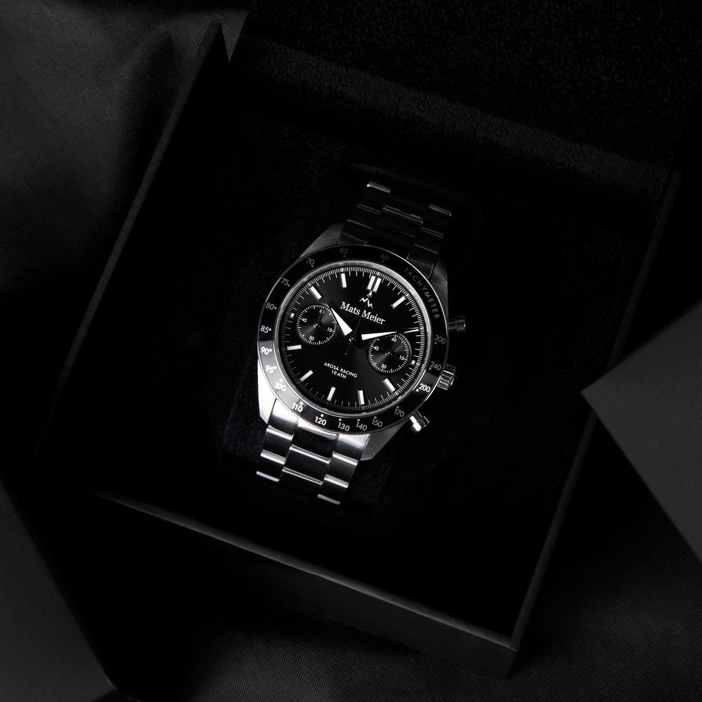Arosa Racing chronograph mens watch silver coloured and black