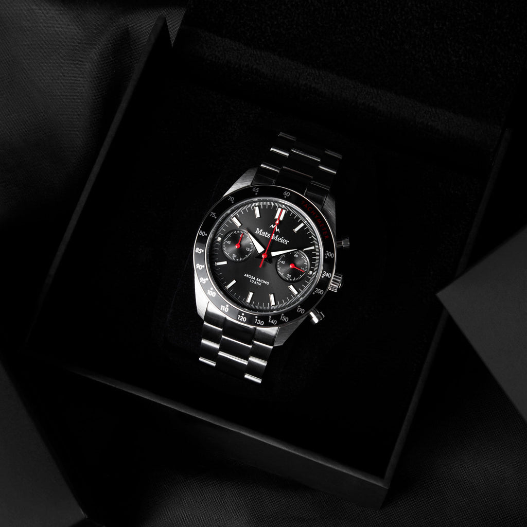 Arosa Racing chronograph mens watch silver coloured and black