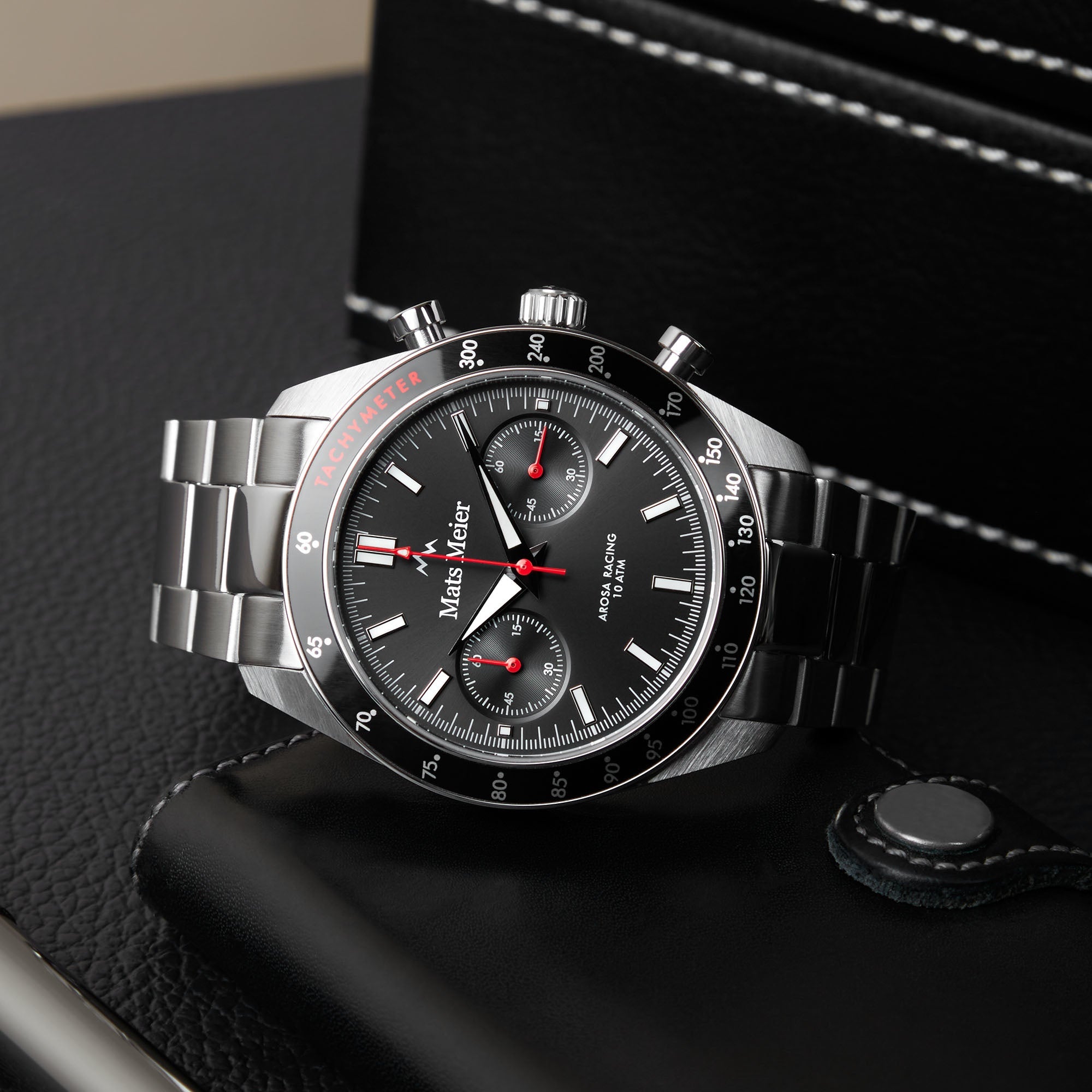 Arosa Racing chronograph mens watch silver coloured and black