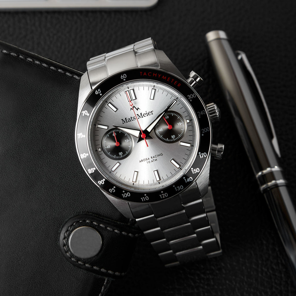 Arosa Racing chronograph mens watch silver coloured