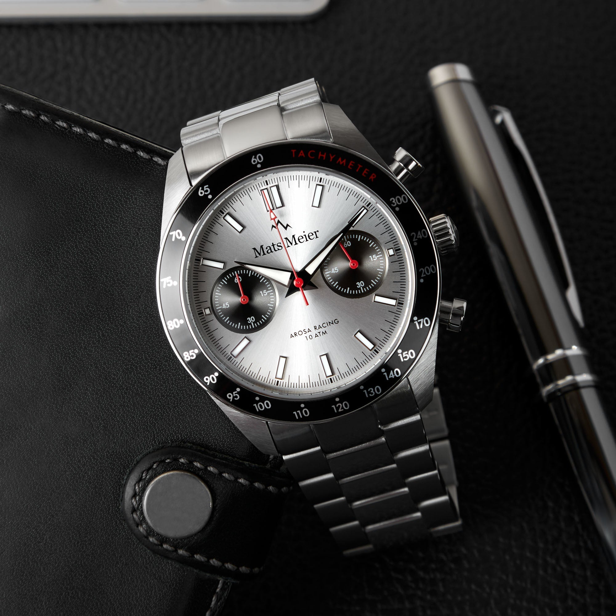 Arosa Racing chronograph mens watch silver coloured