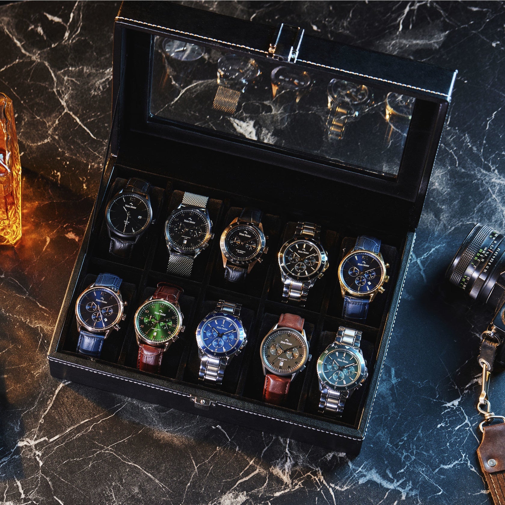 Grand Combin chronograph mens watch and watch box gift set