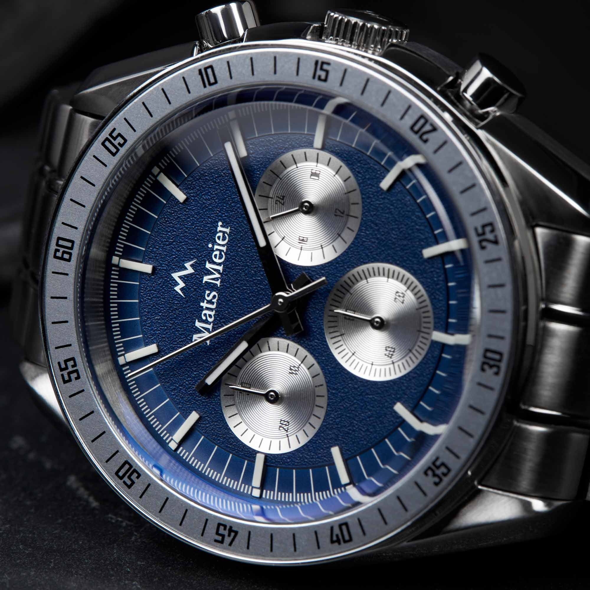 Arosa Racing chronograph mens watch silver coloured and blue